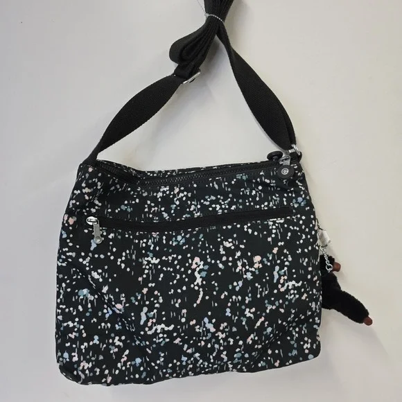 NWT Kipling Crossbody Bag‎ Black Multi Color Dot Print Adjustable Strap Monkey - Picture 3 of 5